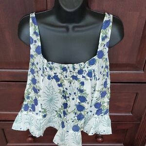Maeve Anthropologie Blue and Green Floral Tank